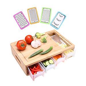 Bamboo Land- Large Bamboo Cutting Board With Containers And 6 Pcs Vegetable  Slicers & Garters