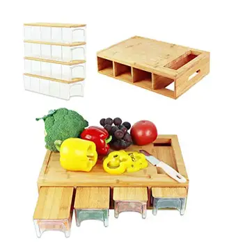 Brimley Bamboo Wood Cutting Board - Wooden Cutting Board with Containers  and Lids for Food Storage - Over Edge Hanging Cutting Boards for Kitchen  with