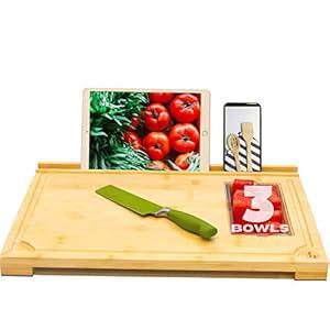 Bamboo Land- Large Bamboo Cutting Board With Containers And 6 Pcs Vegetable  Slicers & Garters