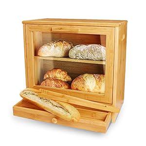 Ga HOMEFAVOR Bread Box, 2 Layer Bamboo Bread Boxes for Kitchen Food  Storage, Large Capacity Bread Keeper Roll Top with Removable Layer, 15 x  9.8 x