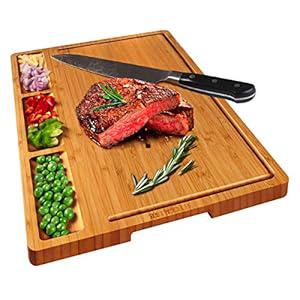 Bamboo Land- Large Bamboo Cutting Board with Containers and 6 Pcs Vegetable Slicers & Garters A Home