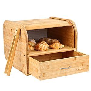 Ga HOMEFAVOR Bread Box, 2 Layer Bamboo Bread Boxes for Kitchen Food  Storage, Large Capacity Bread Keeper Roll Top with Removable Layer, 15 x  9.8 x