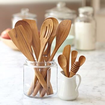 woodluv 6 X Bamboo Serving Spoons Kitchen Utensil Spatula 100% Sustainable Multi-Colour 