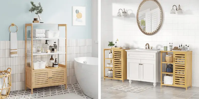 Smatdecis 3 Tier Bamboo Bathroom Shelf with Round Corners Over Toilet Wall Mounted Adjustable Rack Organizer 